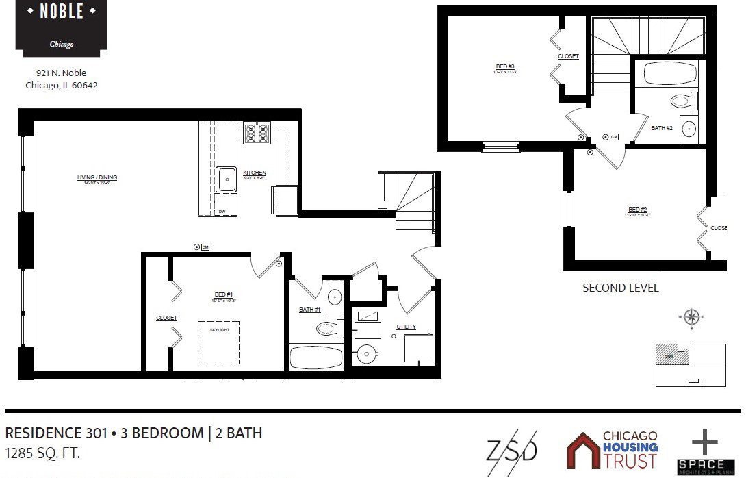 Floor Plan - Unit 303 - 3BR/2BA (duplex)